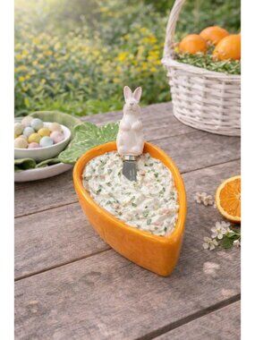 New Easter Holiday Orange Carrot W/ Bunny Spreader Dip Bowl Set Serveware
